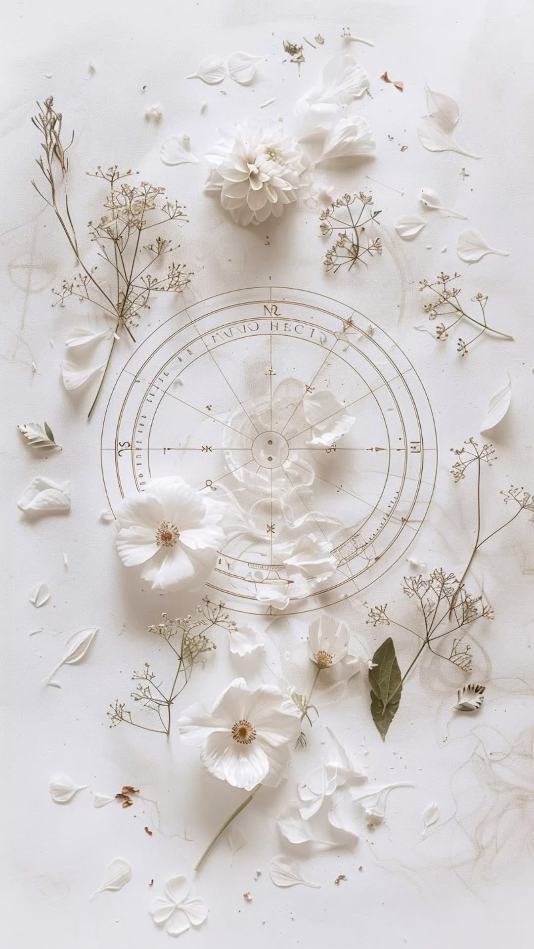 Carta astral con flores blancas y estética premium