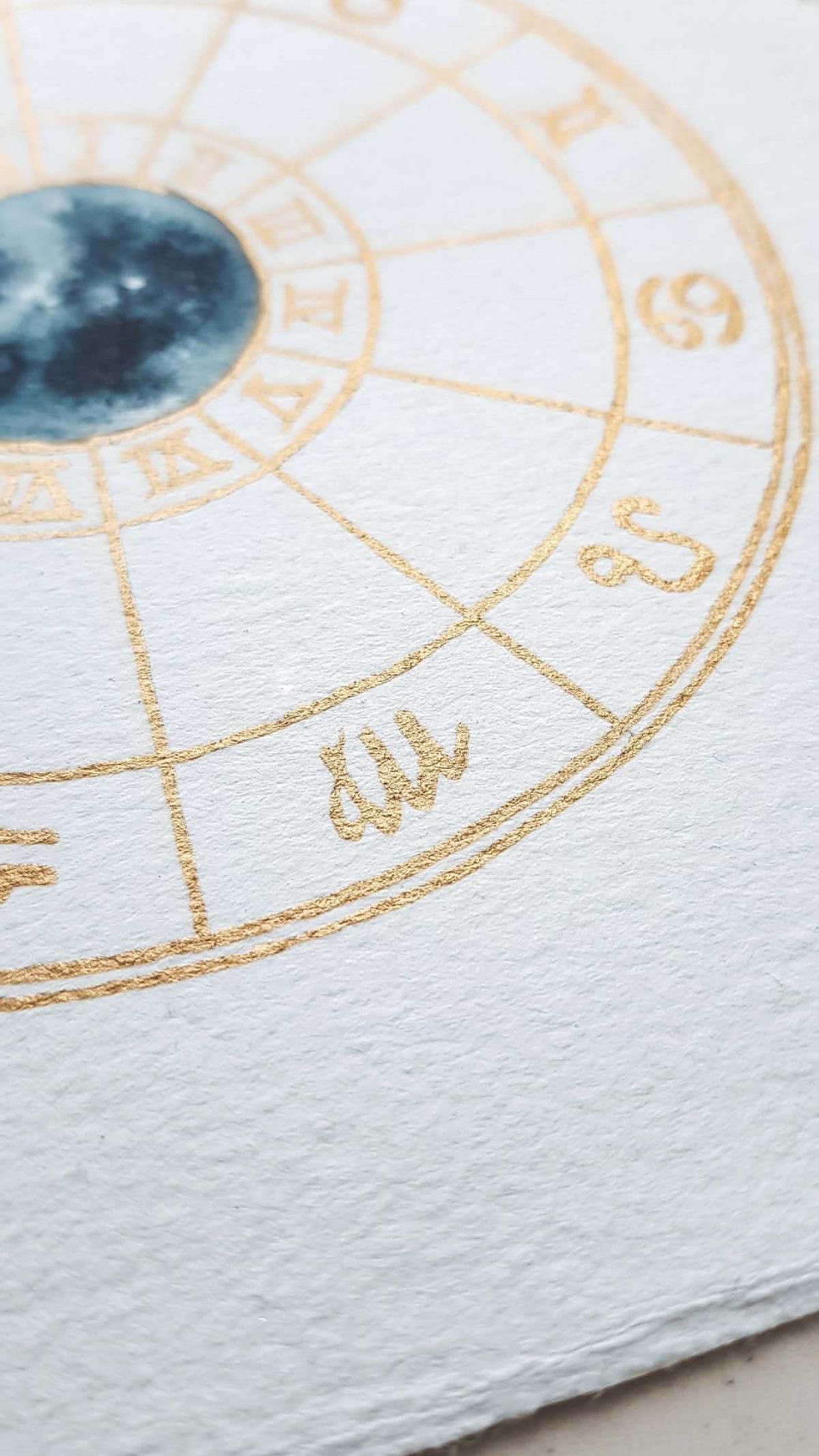 Detalle dorado de carta zodiacal para revolución solar