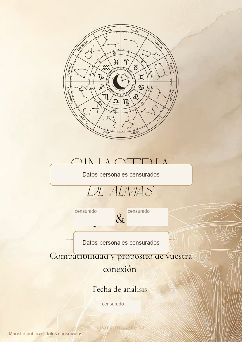 Portada censurada de una muestra de sinastría de Arcana Serena